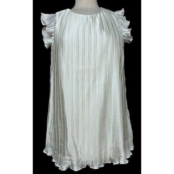 Jessica London Off White Accordion Pleat Ruffled Cap Sleeve Blouse 12W  NWOT - Picture 1 of 5